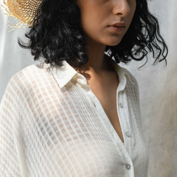 Hand Woven Cotton White Designer Dress