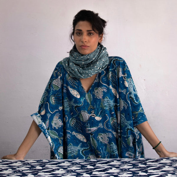 Pippa - Hand Block Printed Kaftan in Super Soft Cotton