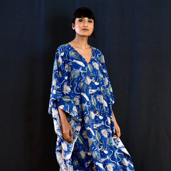 Pippa - Hand Block Printed Kaftan in Super Soft Cotton