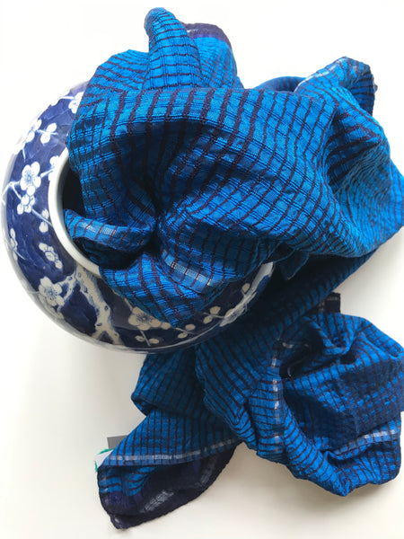 Women Weave Hand Woven Silk Shawl _ bright Sapphire Blue