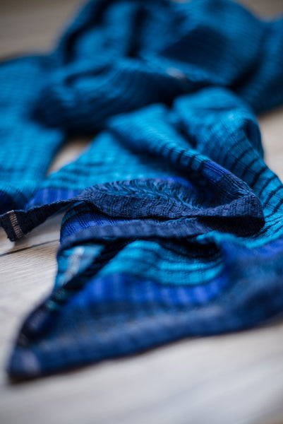 Sapphire  Blue Mulberry Silk Scarf. Handwoven.